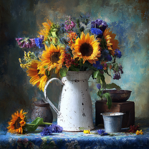 Wandbild sonnenblumen landhaus - wandbild,