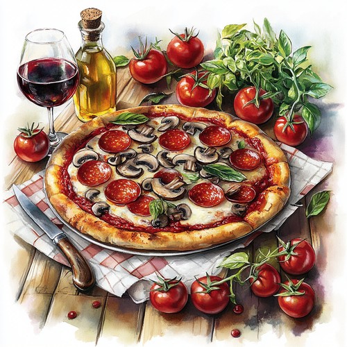 Wandbild küche pizza rustikal - wandbild,