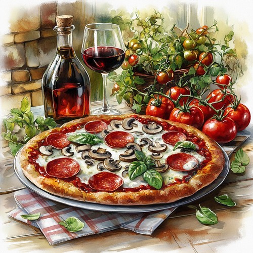Wandbild küche pizza rustikal - küche,